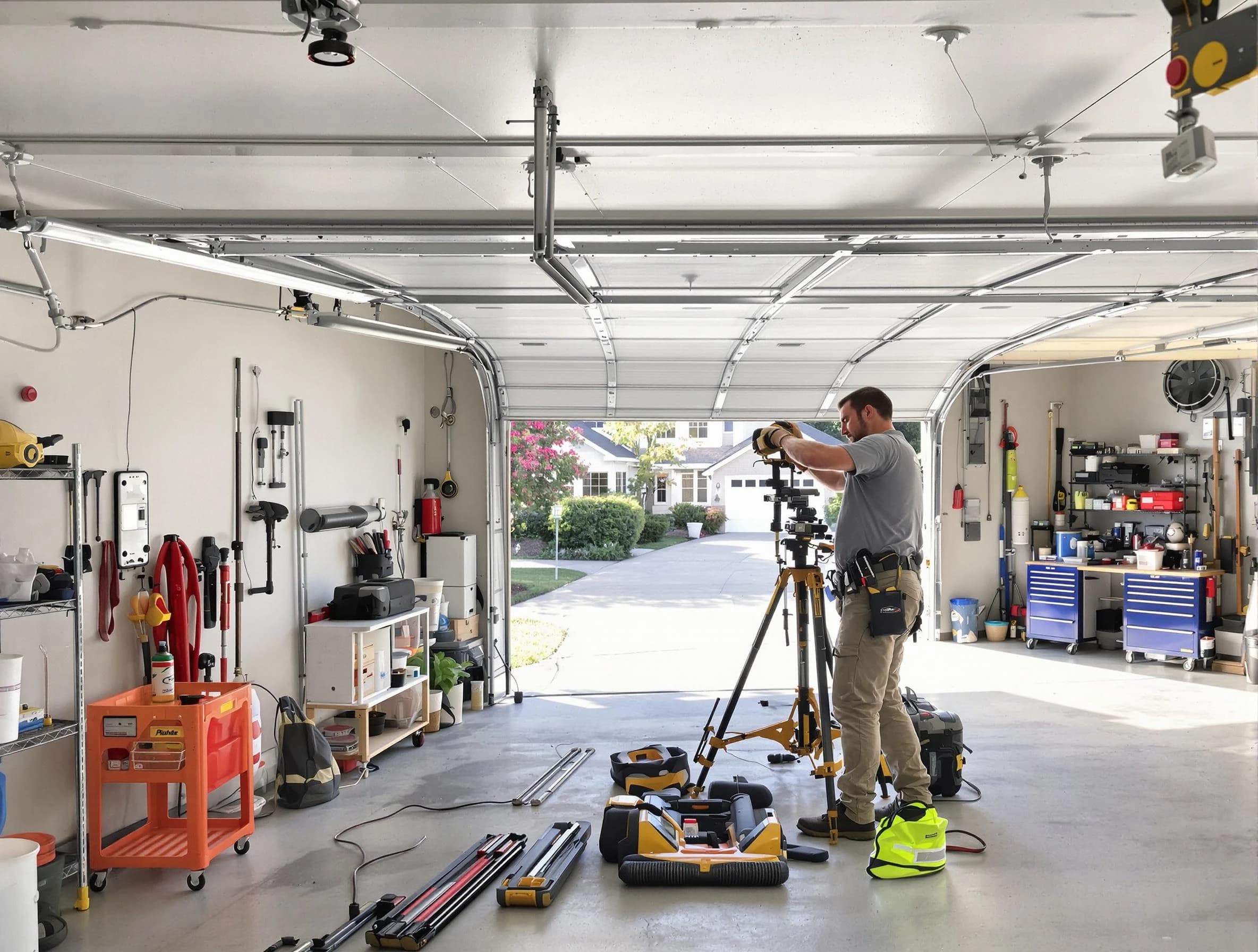 Jersey City Garage Door Repair specialist performing laser-guided track alignment in Jersey City