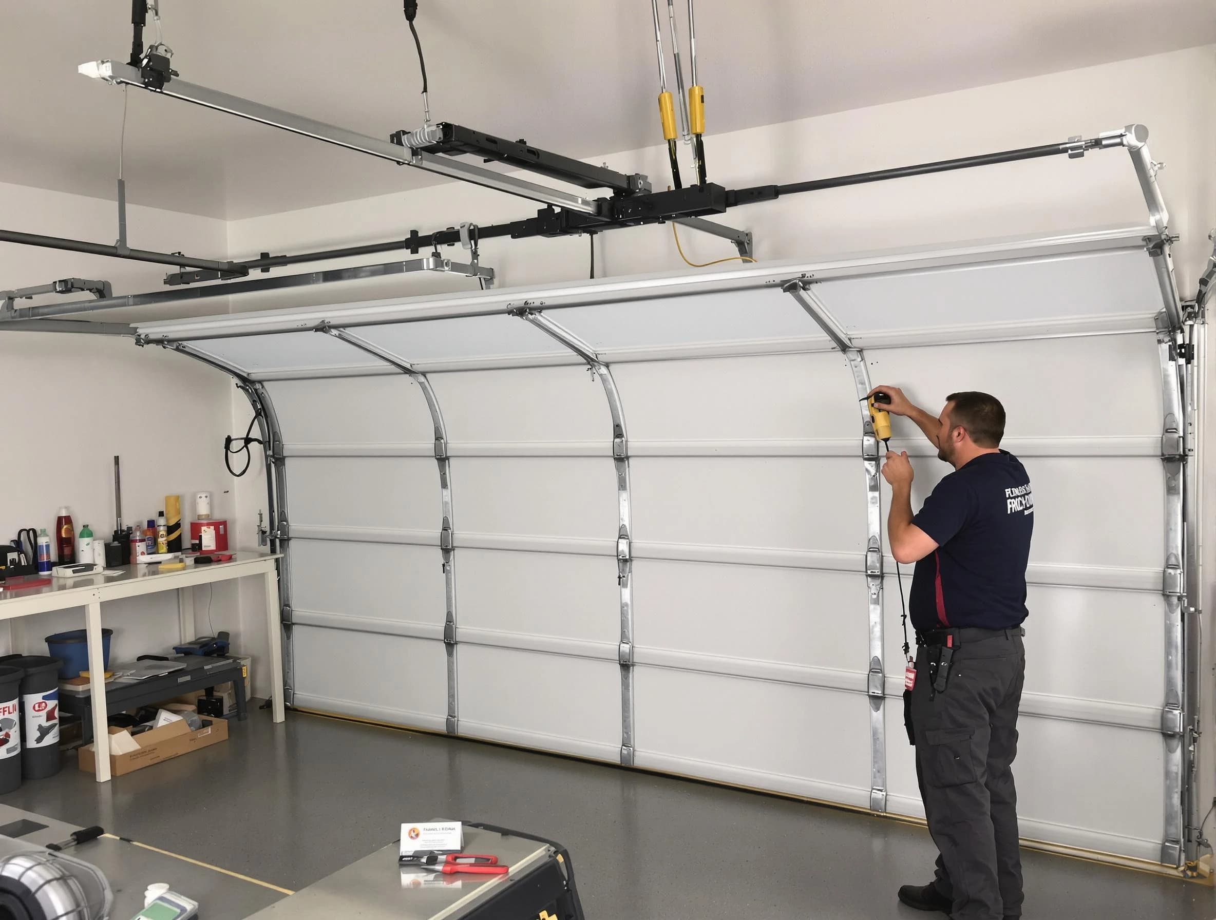 Jersey City Garage Door Repair certified technician performing overhead door system repair in Jersey City