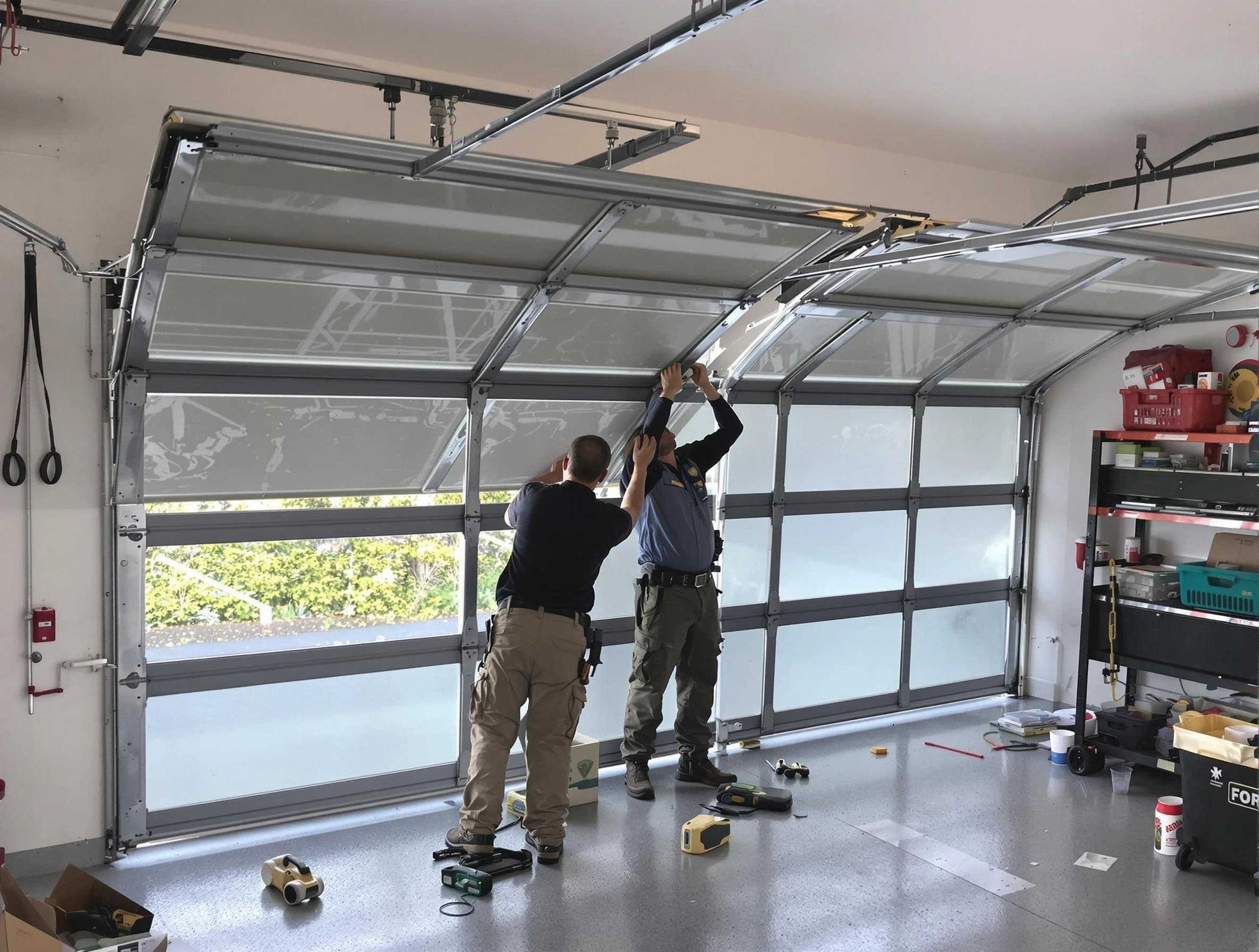 Jersey City Garage Door Repair expert performing precise panel replacement on Jersey City garage door