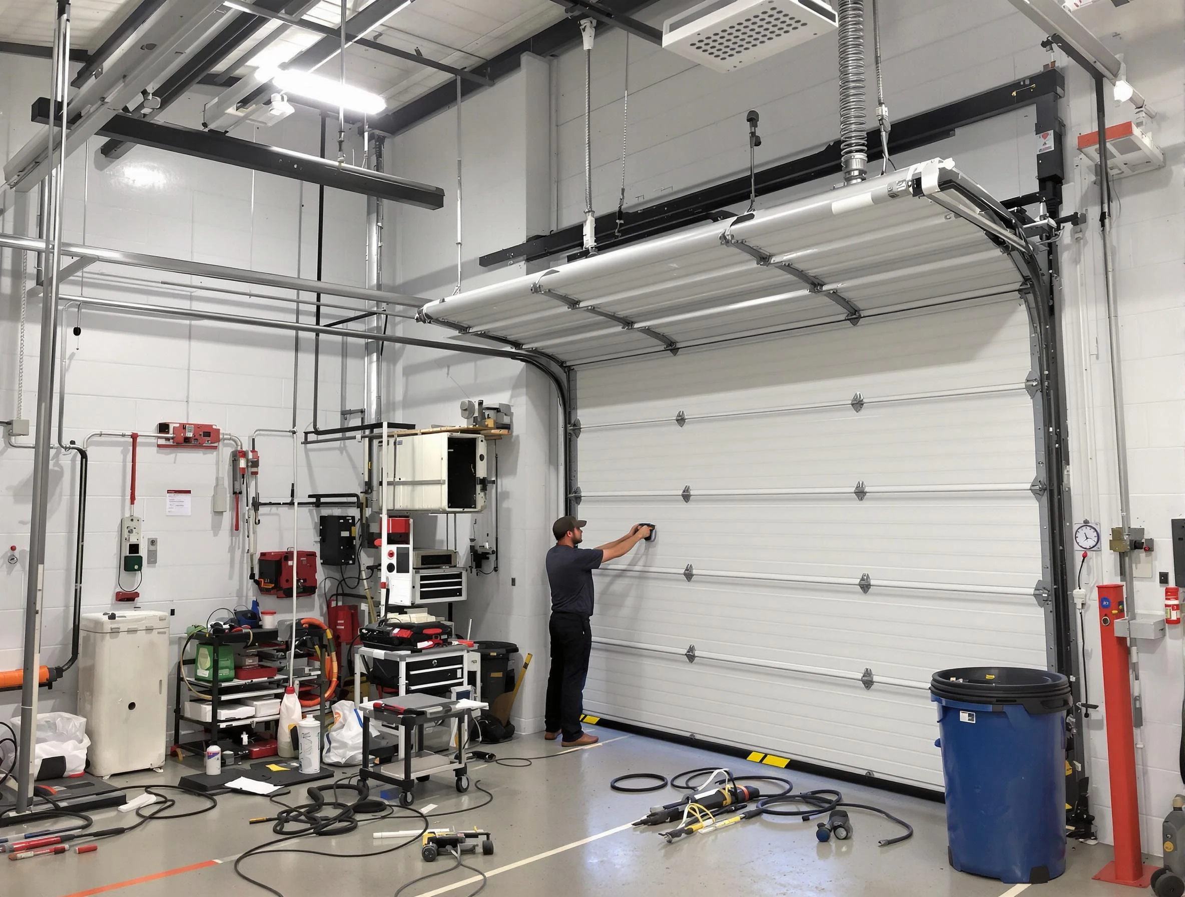 Jersey City Garage Door Repair certified technician performing commercial door repair at a Jersey City business facility