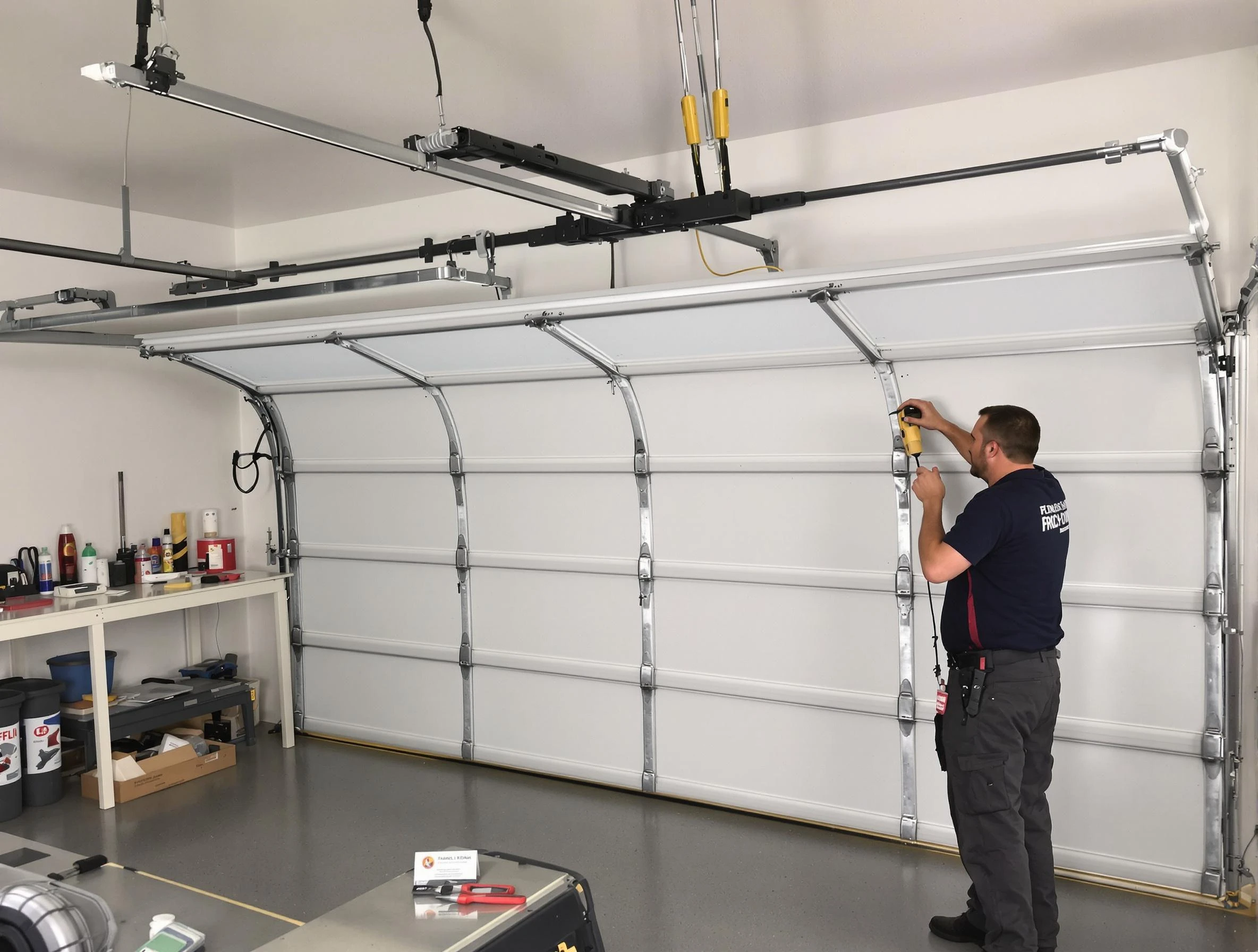 Jersey City Garage Door Repair certified technician performing overhead door system repair in Jersey City