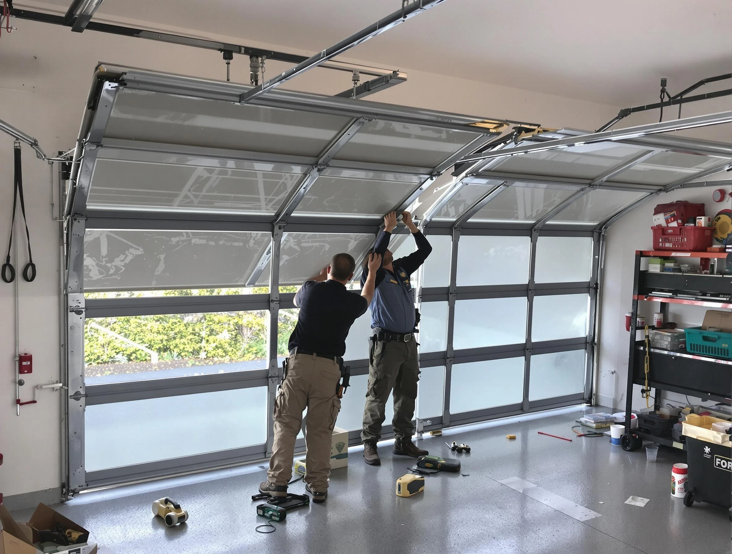 Jersey City Garage Door Repair expert performing precise panel replacement on Jersey City garage door